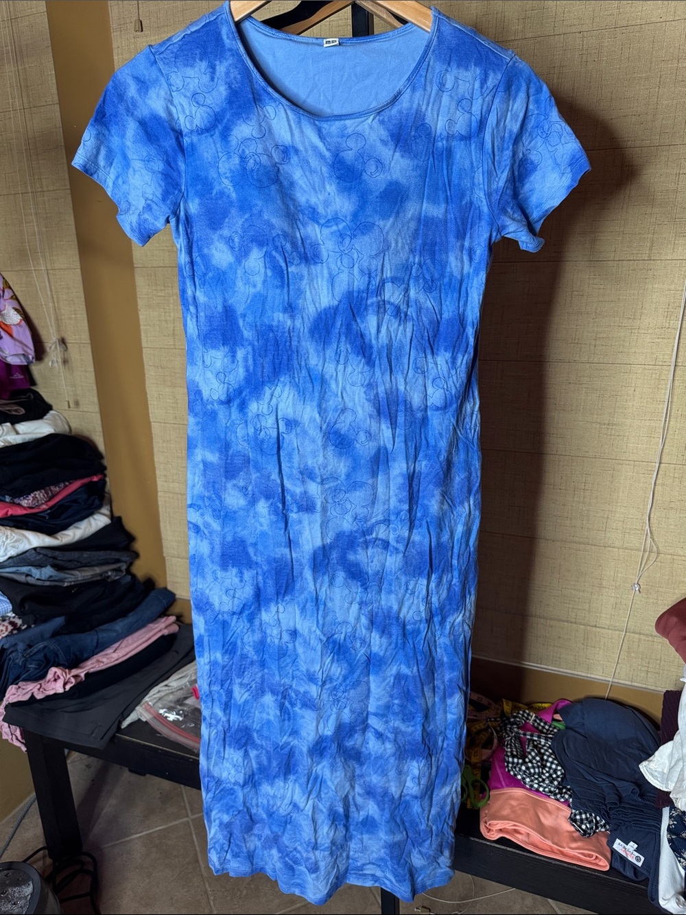 UNIQLO Disney in Blue Mickey Mouse Tie Dye Midi Dress Small Rare - Picture 2 of 8